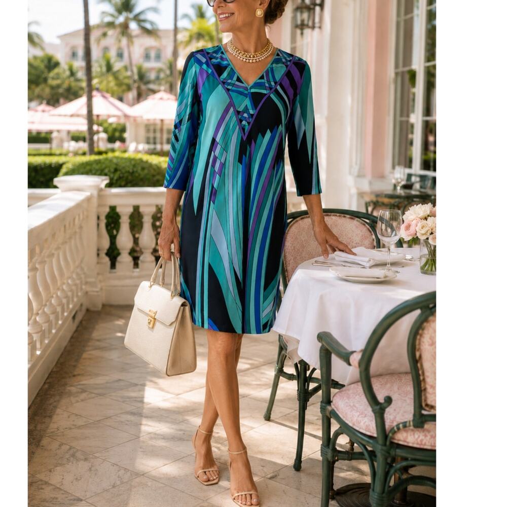 Vintage Nat Kaplan Couture Saks Fifth Avenue Print Shift Dress size XS